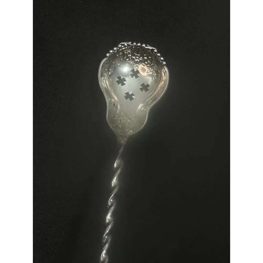 Antique Sterling Olive Cocktail Spoon Floral Decoration Twist Handle